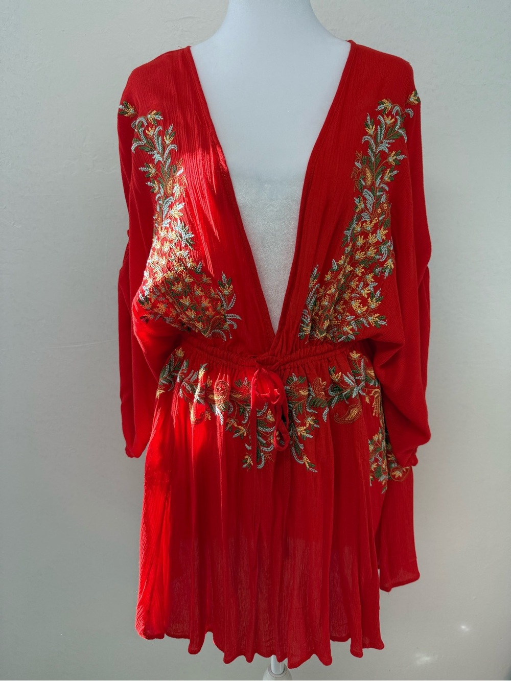 Free People “pretty pineapple” DUPE Red Embroidered V-Neck Dress